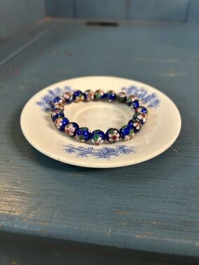 Hand Crafted Blue Floral Cloisonné Bead Bracelet